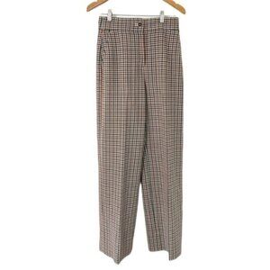 Tory Burch Tan Plaid Straight Wide Leg Double Faced‎ High Waisted Trouser